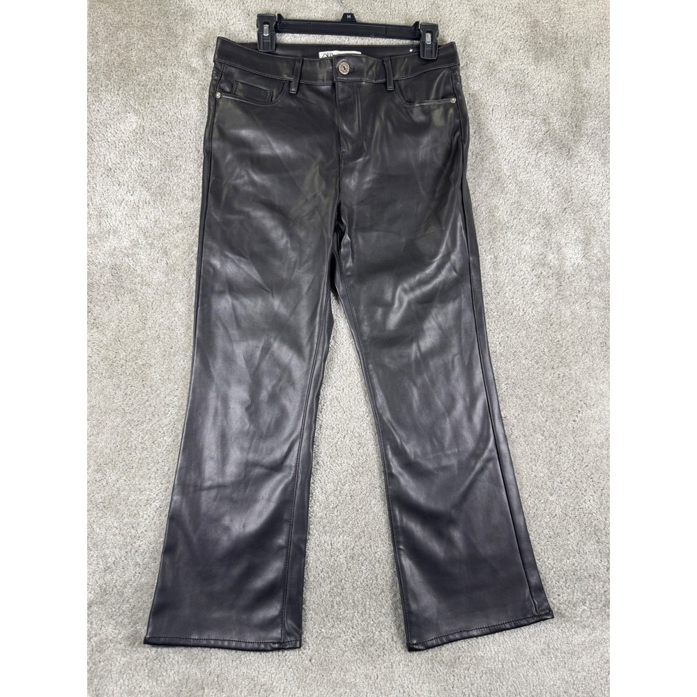 Zara Black Faux Leather High Waisted Straight Leg Pants Size 6